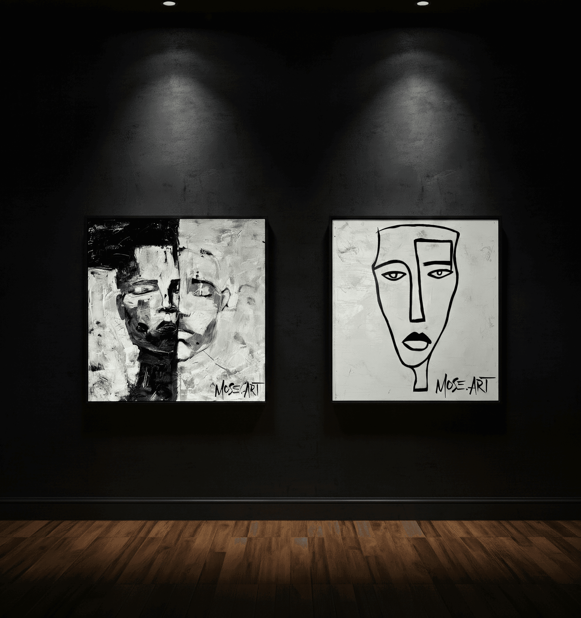 MOSE.ART King and Sister paintings, framed, hanging side by side
