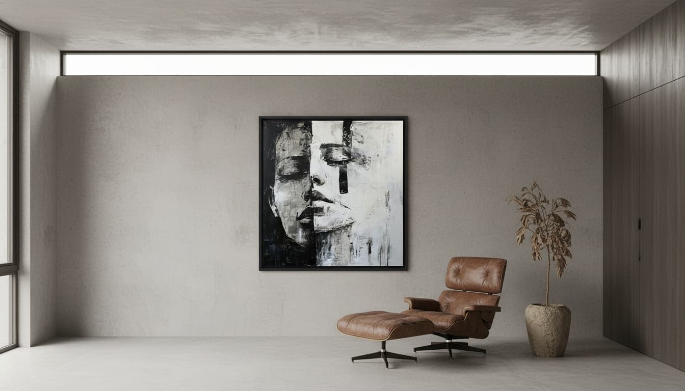 Face V hung in a luxury interior
